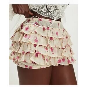NWT Free People Ruffle Up Bloomer Shorts Ivory Combo Floral Size M MSRP $68